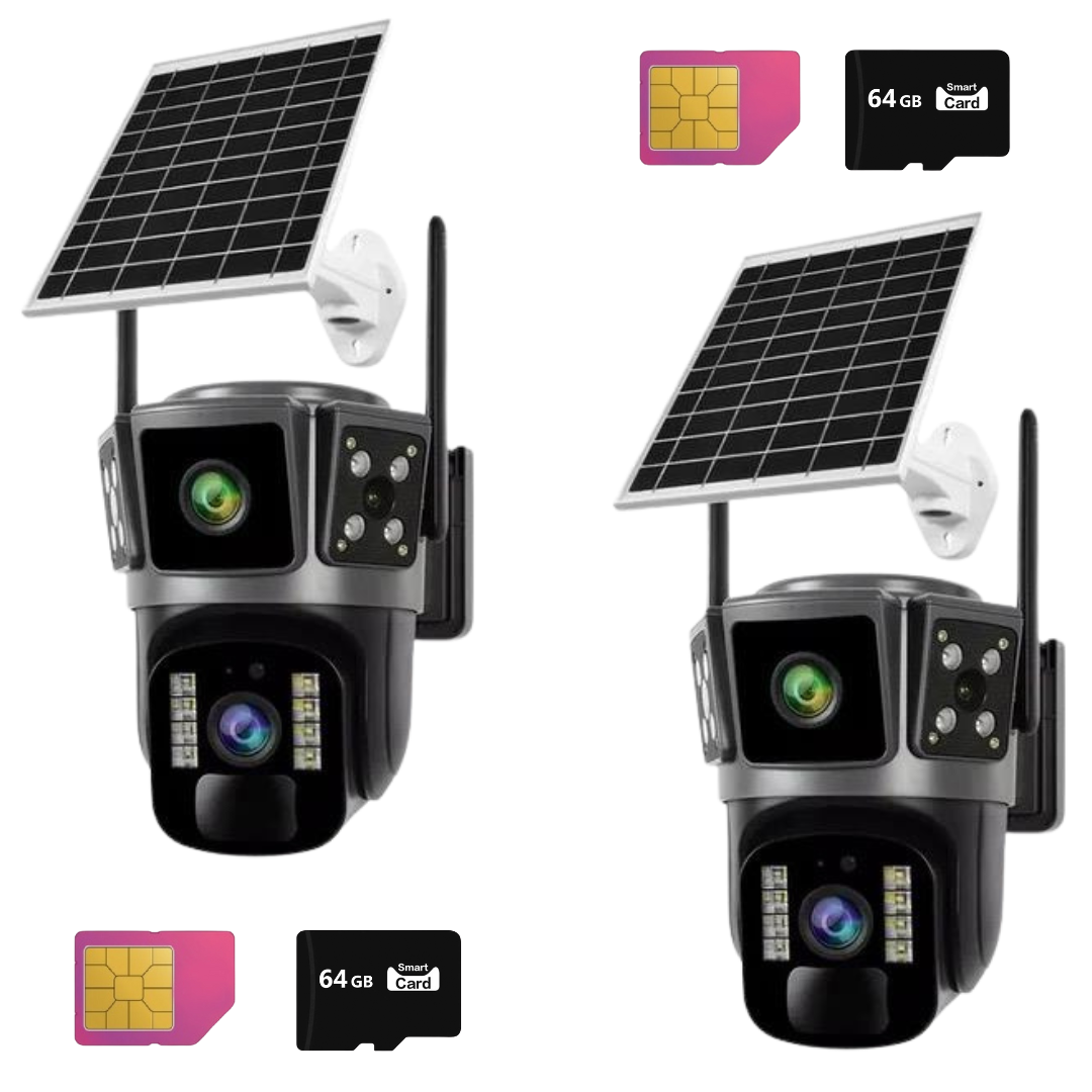 SET 2x Camere 4G Duble 6MP cu Panou Solar, Ultra HD, Vizualizare Nocturna, Audio bidirectional, O-KAM Pro + 2x Carduri 64GB