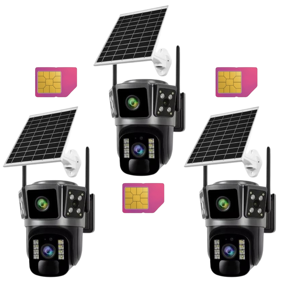 SET 3x Camere Solare 4G Duale, Ultra HD, Night Vision, Audio Bidirectional, O-KAM Pro