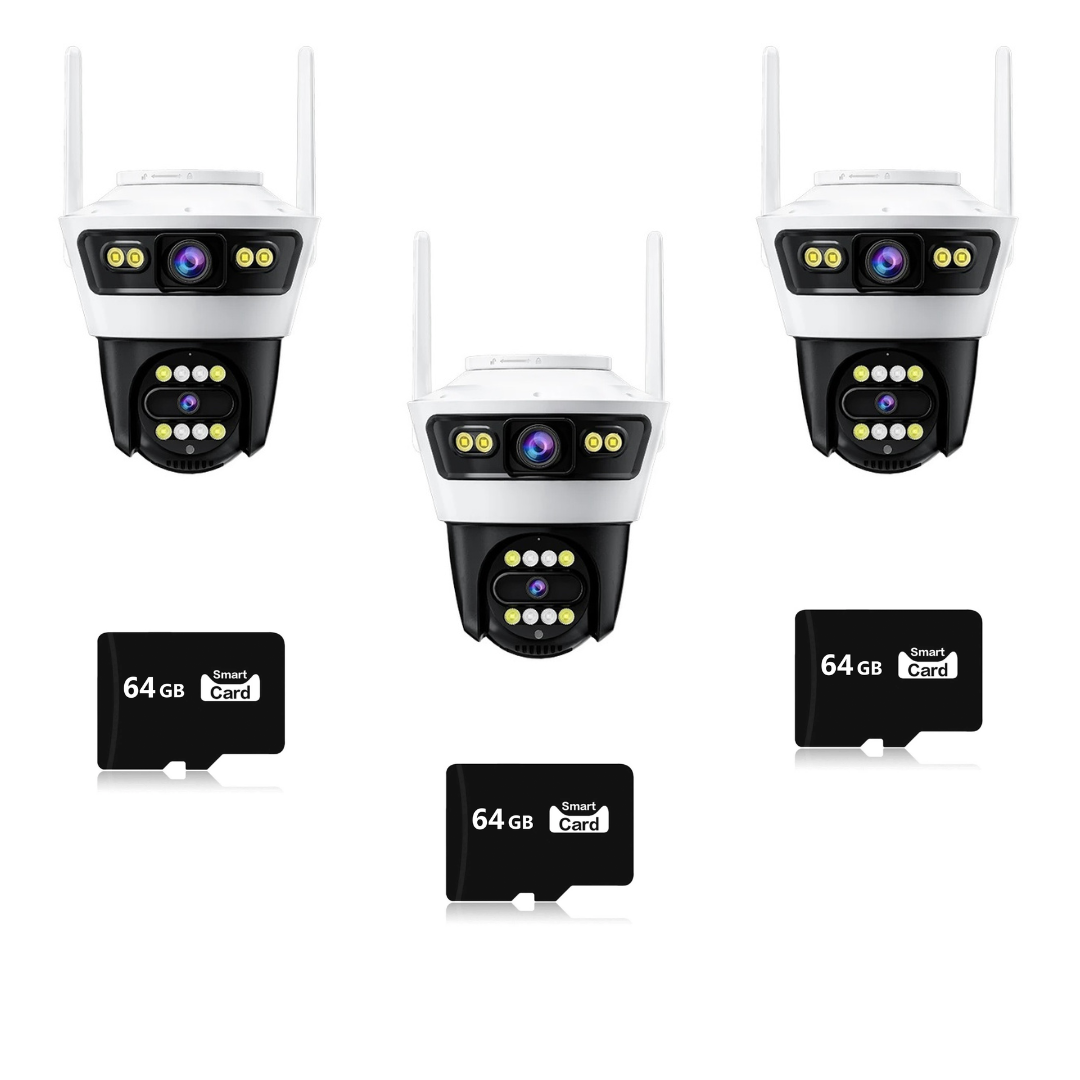 Set 3 Camere Jortan 4 - Rezolutie 6MP, Conexiune WiFi/LAN, 3 Carduri 64GB incluse