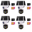 SET 4X Camere de Supraveghere Duale, Slot Cartela 4G,  Panou Solar, Detectare umana PIR, 4K HD Rezolutie 6MP, 4x Carduri 64GB incluse