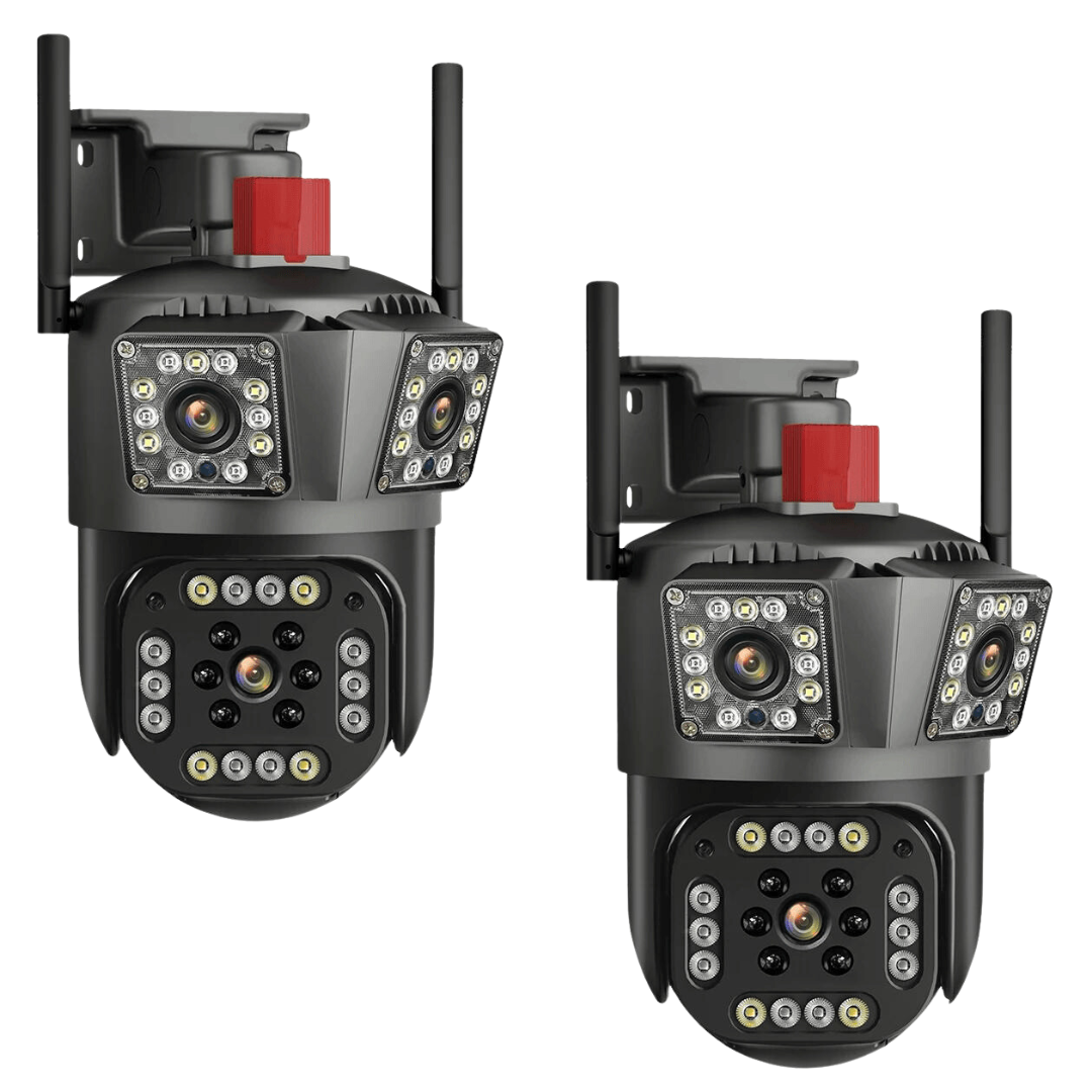 SET 2X Camere Triple Wi-Fi 6K 12MP, Audio bidirectional, AI Motion Detection, Night Vision, PTZ 355°/90°, IP66