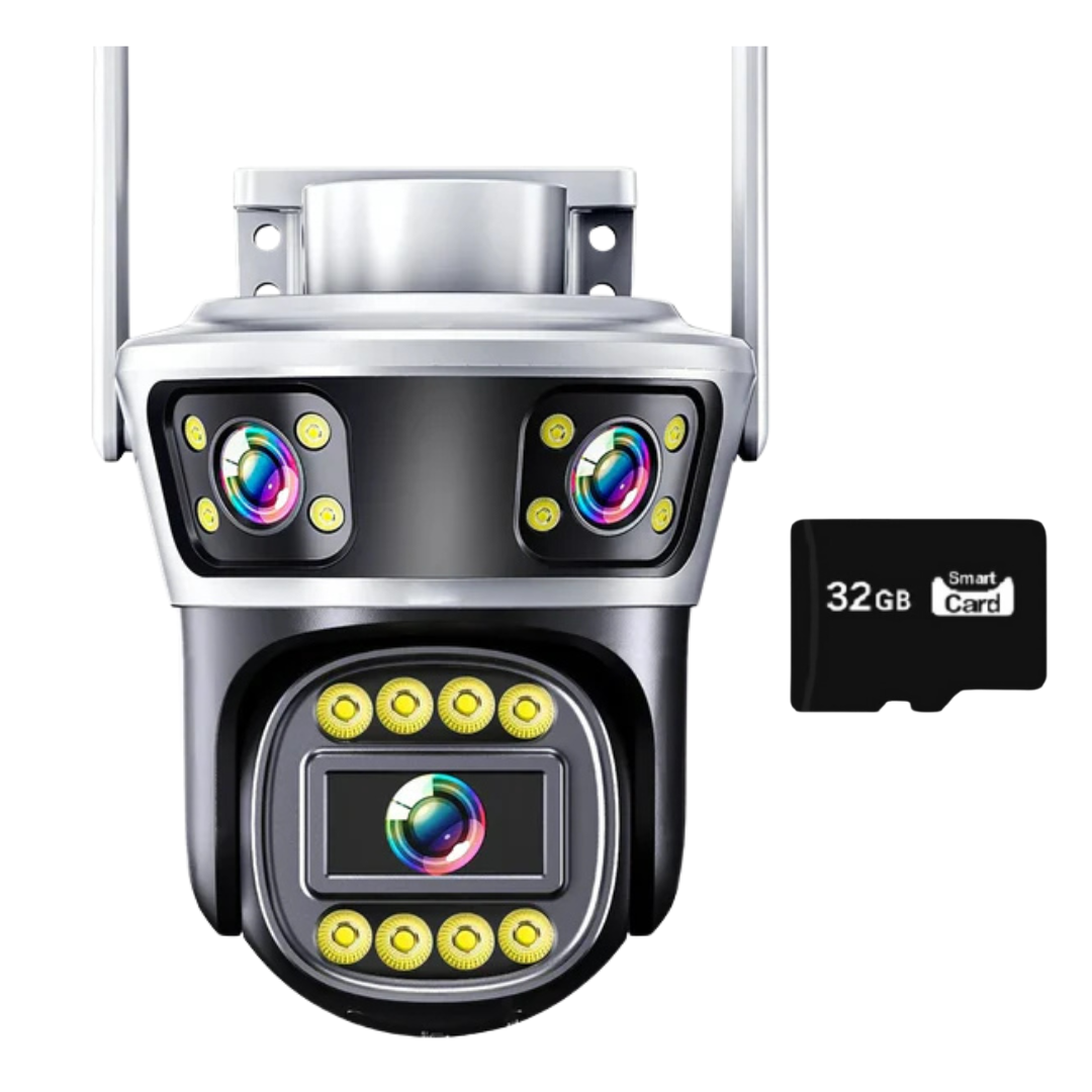 Camera Tripla AI - WiFi Jortan, 9MP, Night Vision, IP66, Audio Bidirectional, CARD 32GB Inclus