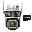 Camera Tripla Wireless AI - WiFi Jortan, 9MP, Night Vision, IP66, Audio Bidirectional, CARD 32GB Inclus