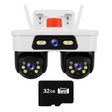 Camera Tripla WiFi/LAN Jortan, 9MP, Dual Head PTZ 355°, Viziune Nocturna Color, Detectare Umana AI, IP66, Card 32GB Inclus