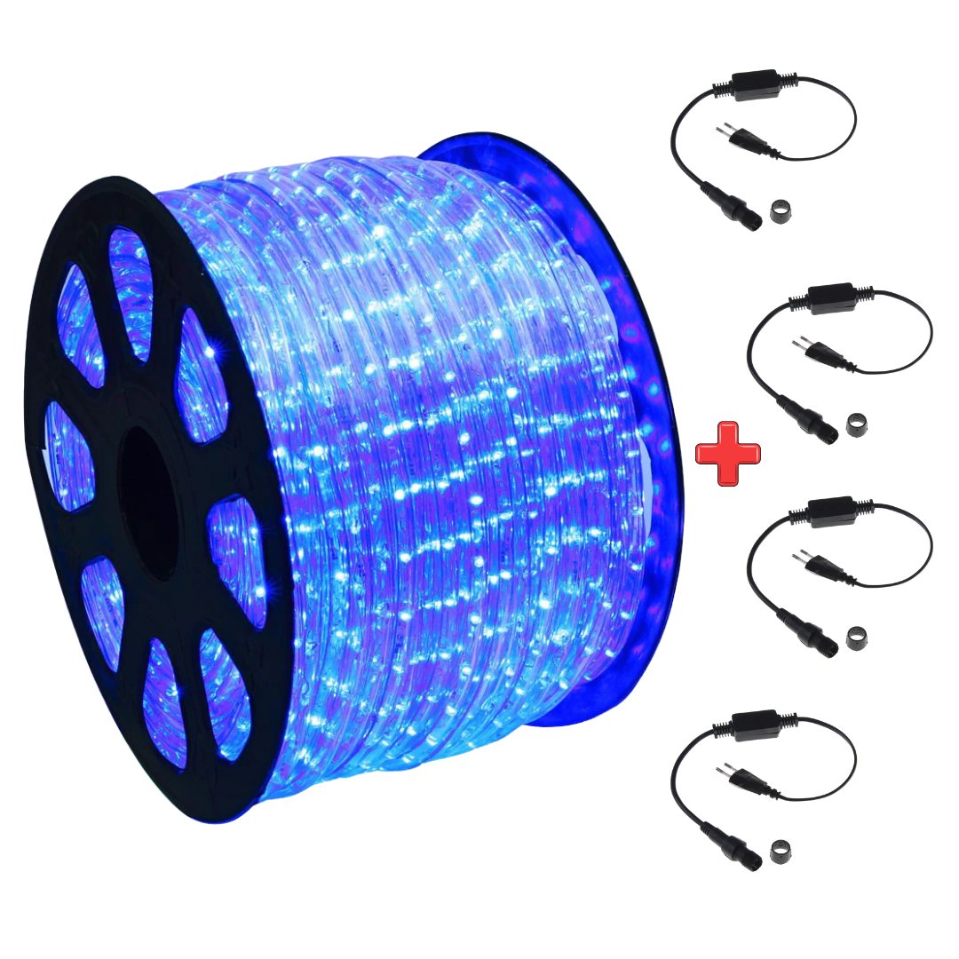 Instalatie Furtun 100m Alb Rece/Albastru , Miracle Light, 2400 LED-uri, Sectionabila, IP65, Alimentator + 4x Cabluri cu Stecher Incluse