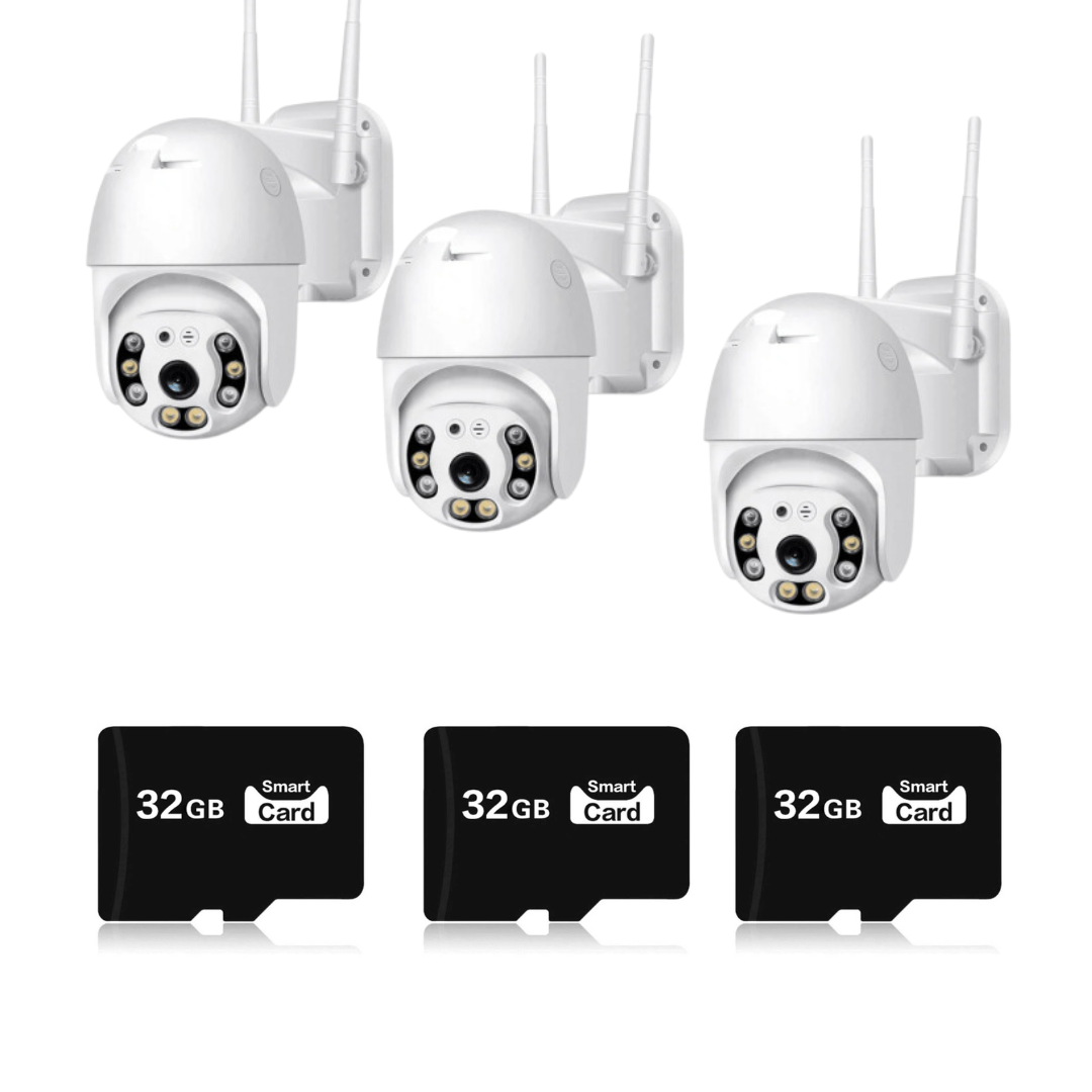 Set 3 Camere IP Jortan - Wireless 2MP FULLHD, 360° Pan-Tilt + 3 Carduri 32GB