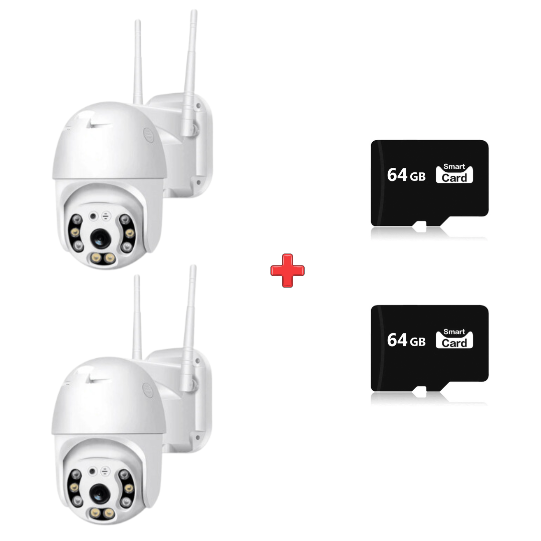 Set 2 Camere Smart Wireless, 2MP FULLHD, 360° Pan-Tilt + 2 Carduri 64GB