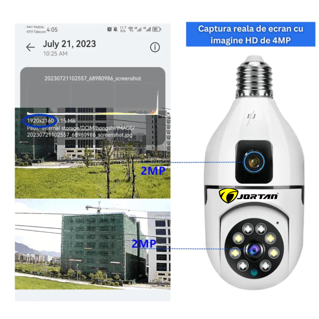 Camera Jortan tip Bec E27 4MP, Vedere Duala, Senzor Miscare, Audio Bidirectional, Card 64GB inclus