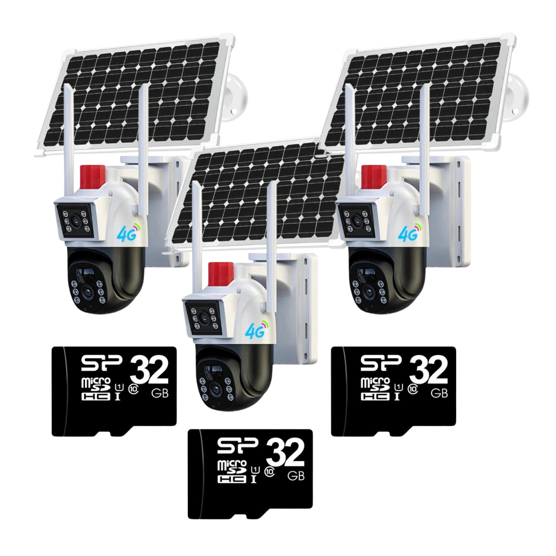 Set 3 Camere Solare 4G Dasgut™ - 6MP, Full HD, 12.000mAh, Detectie Umana AI + 3x Carduri  32GB