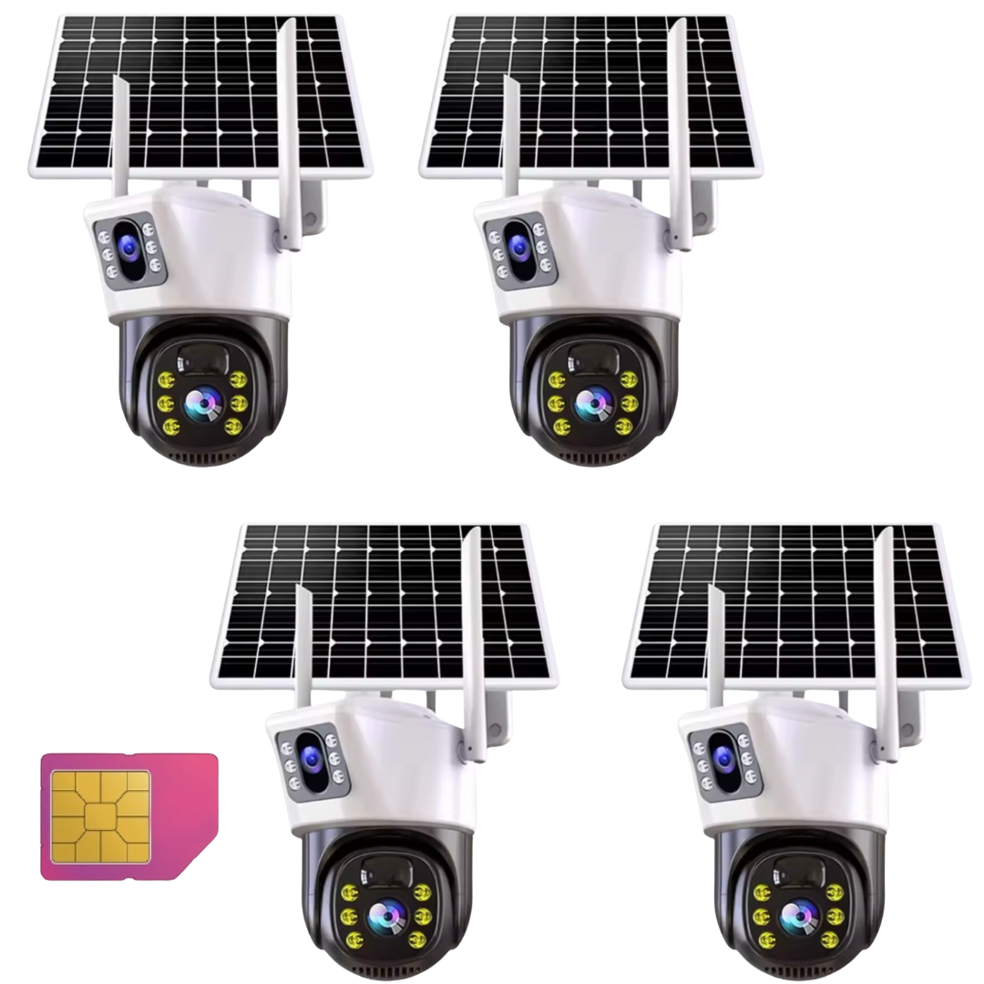 SET 4X Camere de Supraveghere Duale,Slot Cartela 4G,  Panou Solar, Detectare umana PIR, 4K HD Rezolutie 6MP