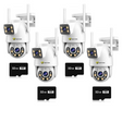 Set 4 Camere Supraveghere Wi-Fi/LAN Jortan 9697QJ, 6MP , PTZ, Color Noaptea, 4x Carduri microSD 32GB Incluse