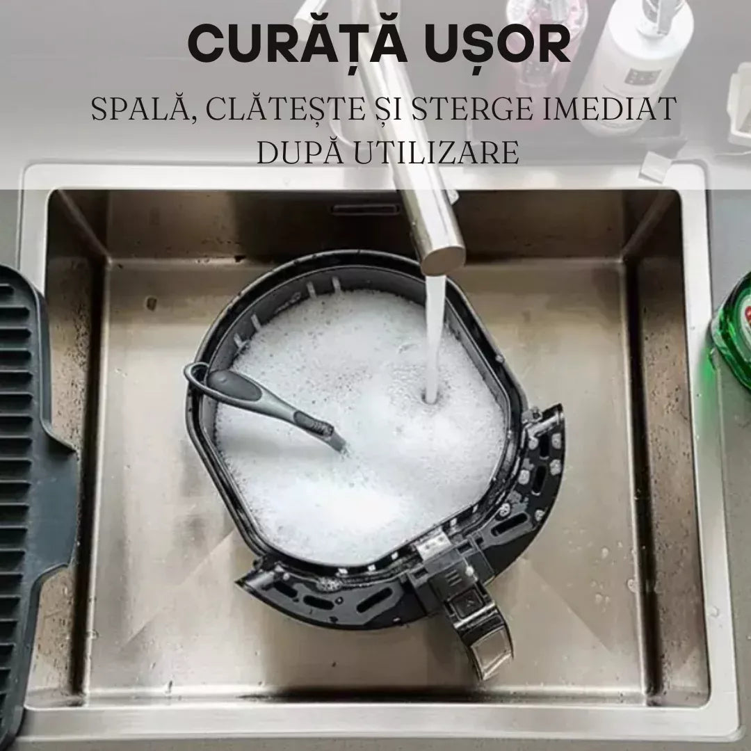 Friteuza Air Fryer RAF, 6L, Aer Cald Fara Ulei, 1500W, Touch Screen Digital, Negru, Sticla Transparenta