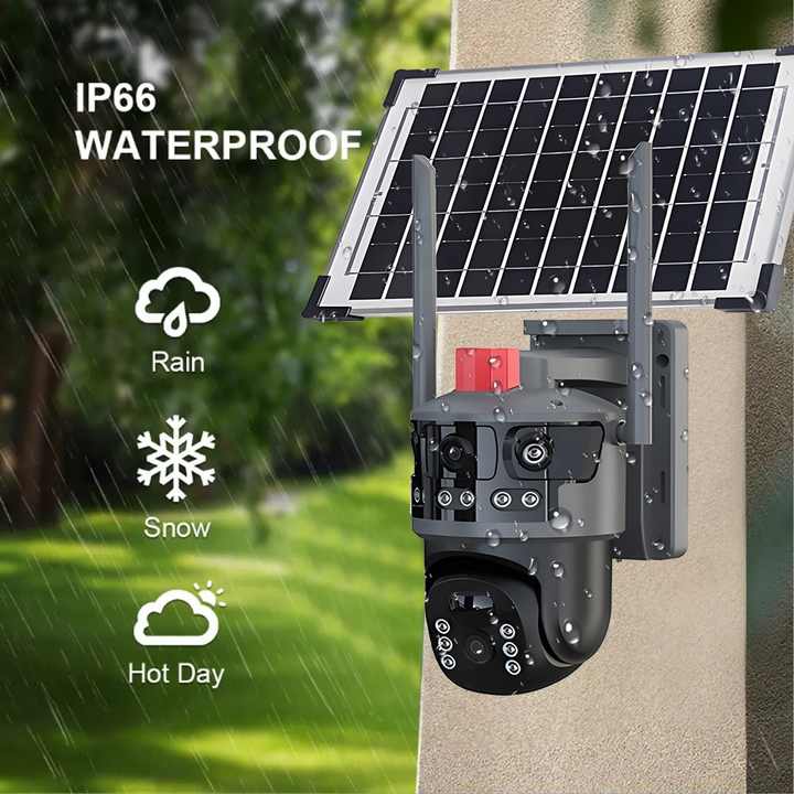 Set 2 Camere de Supraveghere Solare 4G cu 3 Lentile, 9MP, Viziune Nocturna Starlight si Detectare Umana AI, IP66
