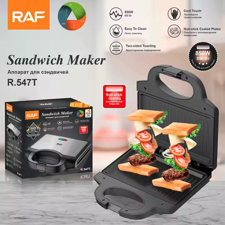 Sandwich Maker si Grill 2 în 1 RAF R547T – 850W, Placi Antiaderente, Design Compact