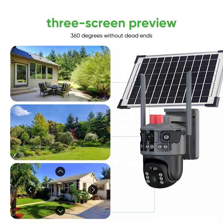 Set 2 Camere de Supraveghere Solare 4G cu 3 Lentile, 9MP, Viziune Nocturna Starlight si Detectare Umana AI, IP66