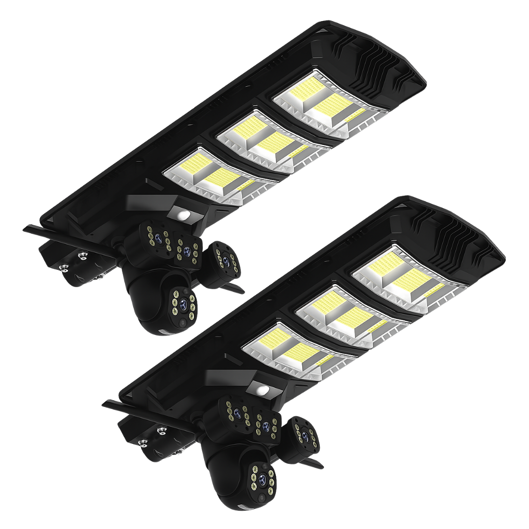 Set 2x Lampi Solare 450W - cu Camera Tripla 12MP, Slot SIM 4G, Viziune Nocturna, Control V380Pro