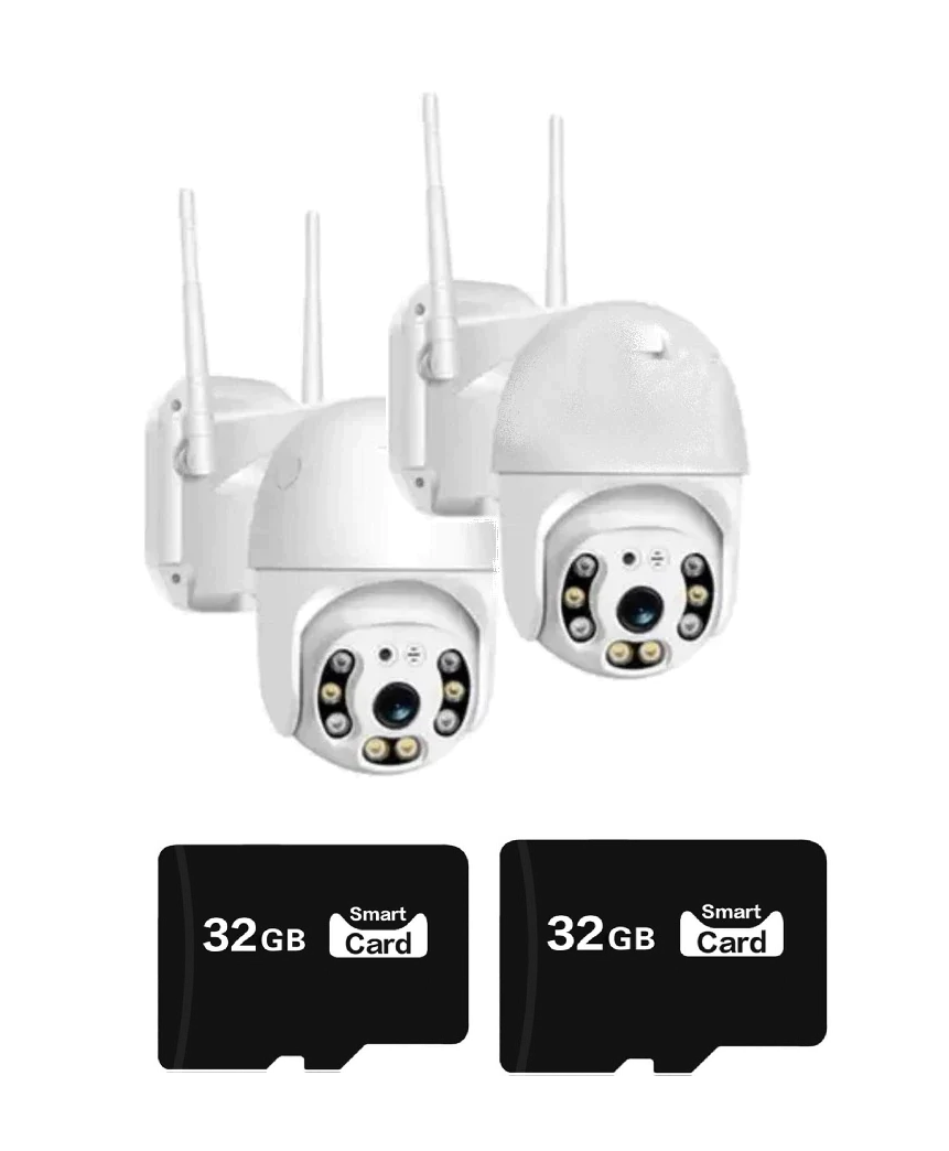 Set 2 Camere Smart Wireless, 2MP FULLHD, 360° Pan-Tilt + 2 Carduri 32GB