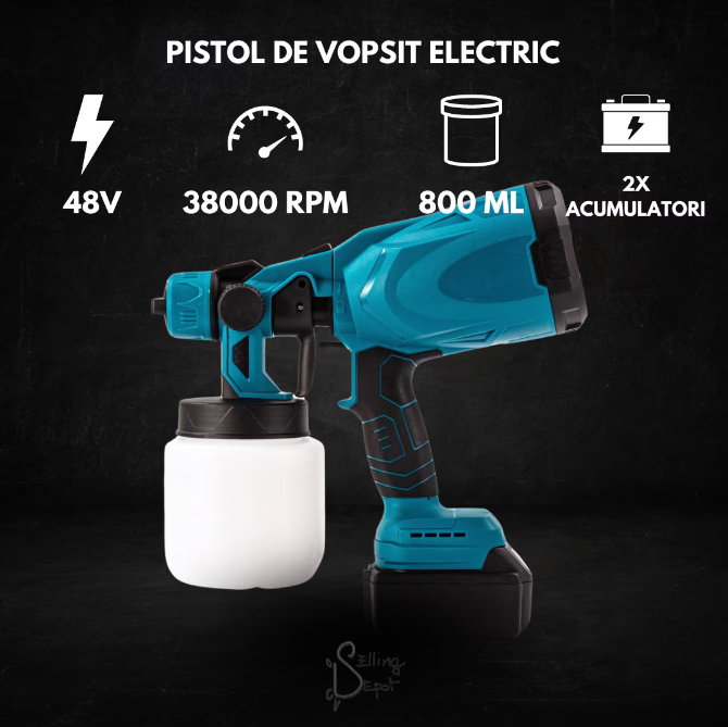 Pistol de Vopsit Electric Fara Fir 210W, ProDIY, Baterie Li-Ion 48V, Capacitate 800 ml