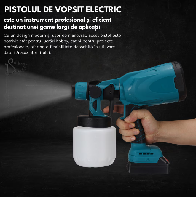 Pistol de Vopsit Electric Fara Fir 210W, ProDIY, Baterie Li-Ion 48V, Capacitate 800 ml