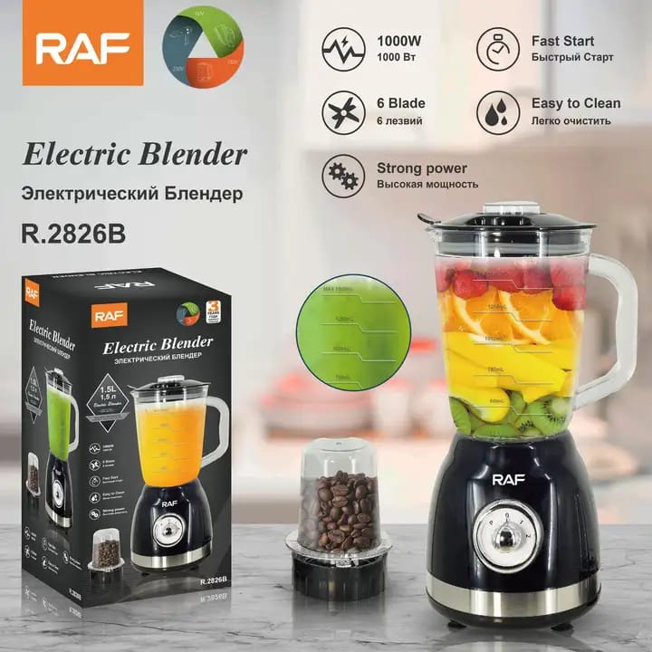 Blender de Sticla R.2826B - 500W cu Rasnita de Cafea, 1.5l, cu 2 Viteze