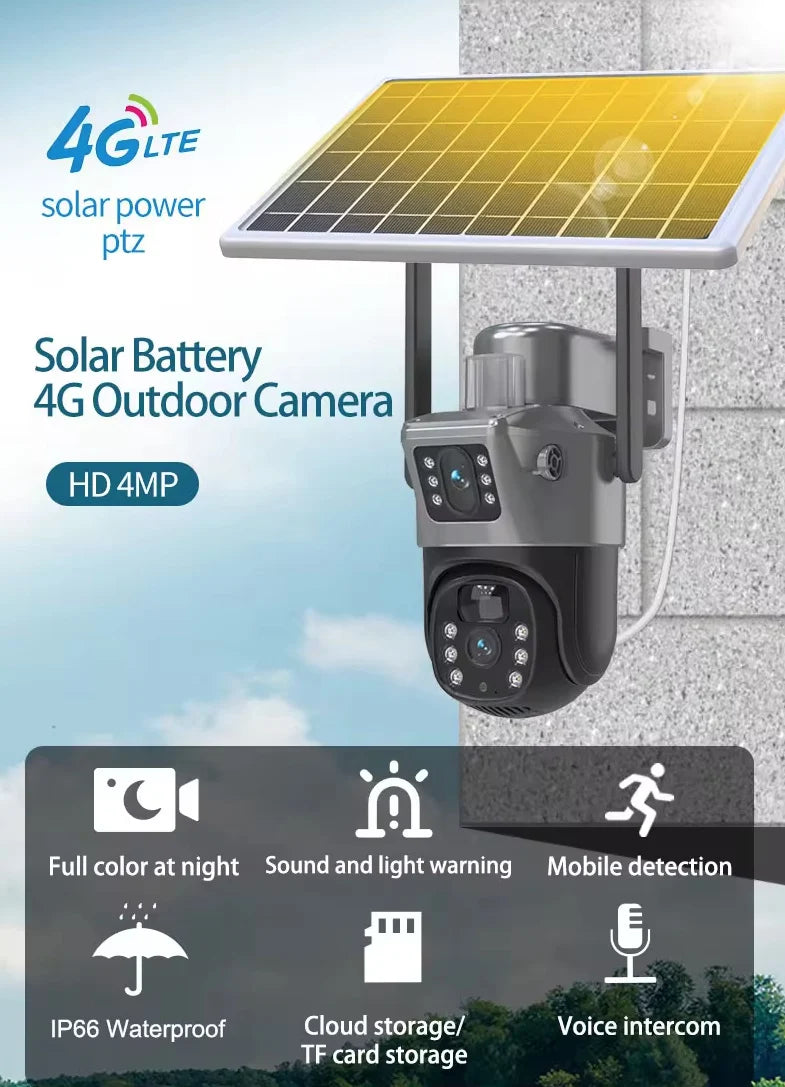 Camera Cu Sim Camera de Supraveghere Duala 4G, cu Slot de Cartela SIM, Panou Solar ...