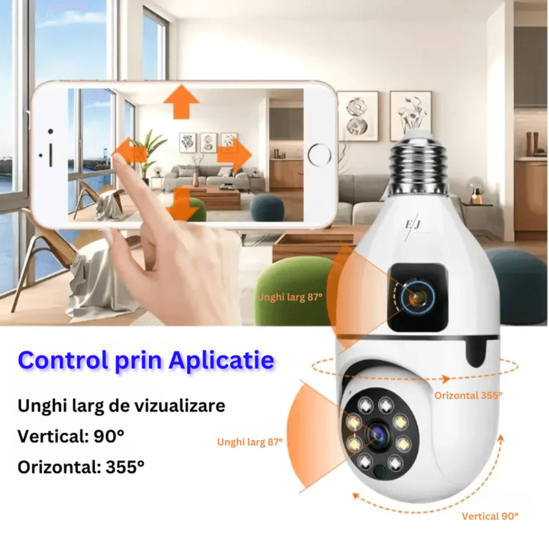 Camera Dubla Jortan Tip Bec E27, 4MP, PTZ 360°, Wi-Fi, Senzor Miscare