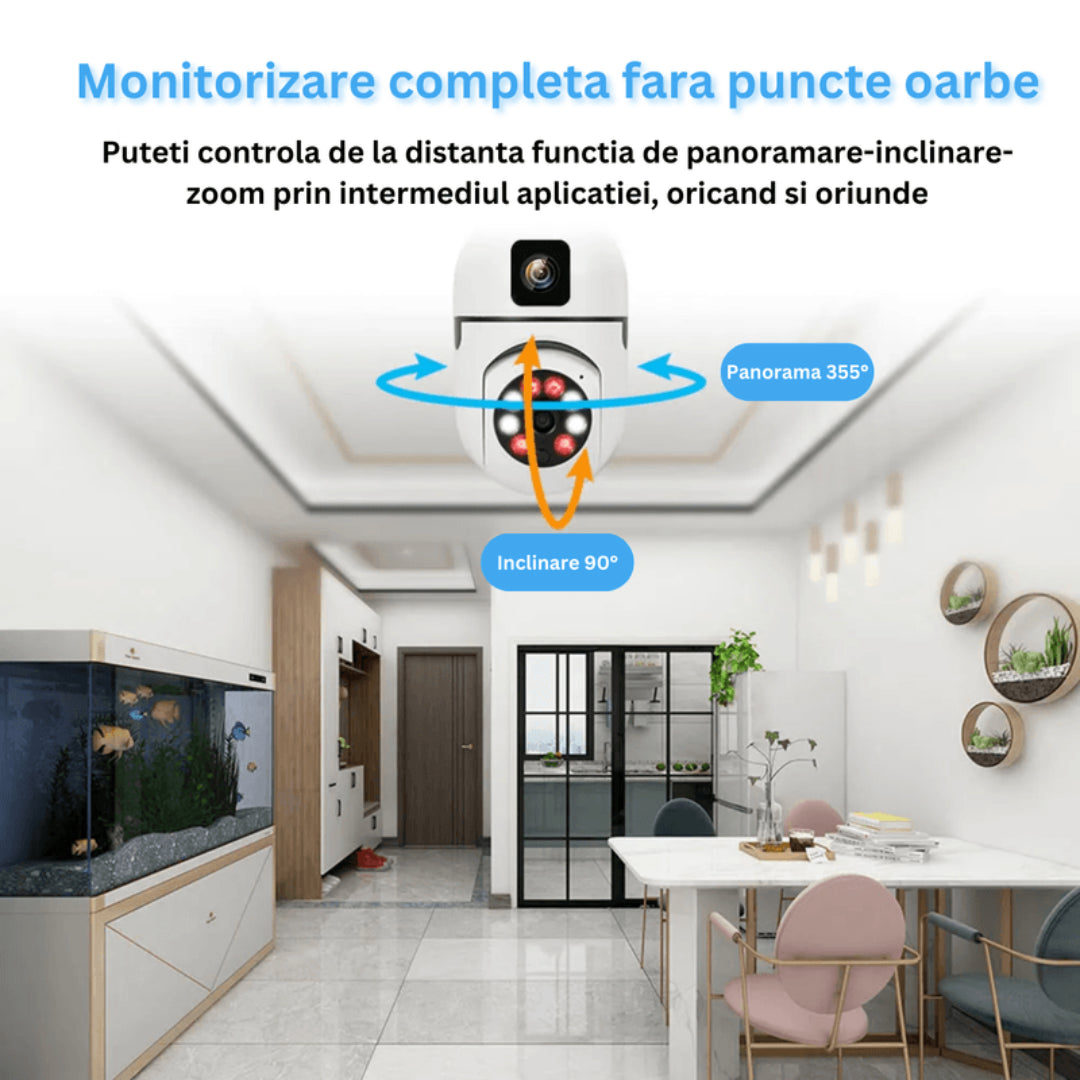 Camera Dubla Jortan Tip Bec E27, 4MP, PTZ 360°, Wi-Fi, Senzor Miscare