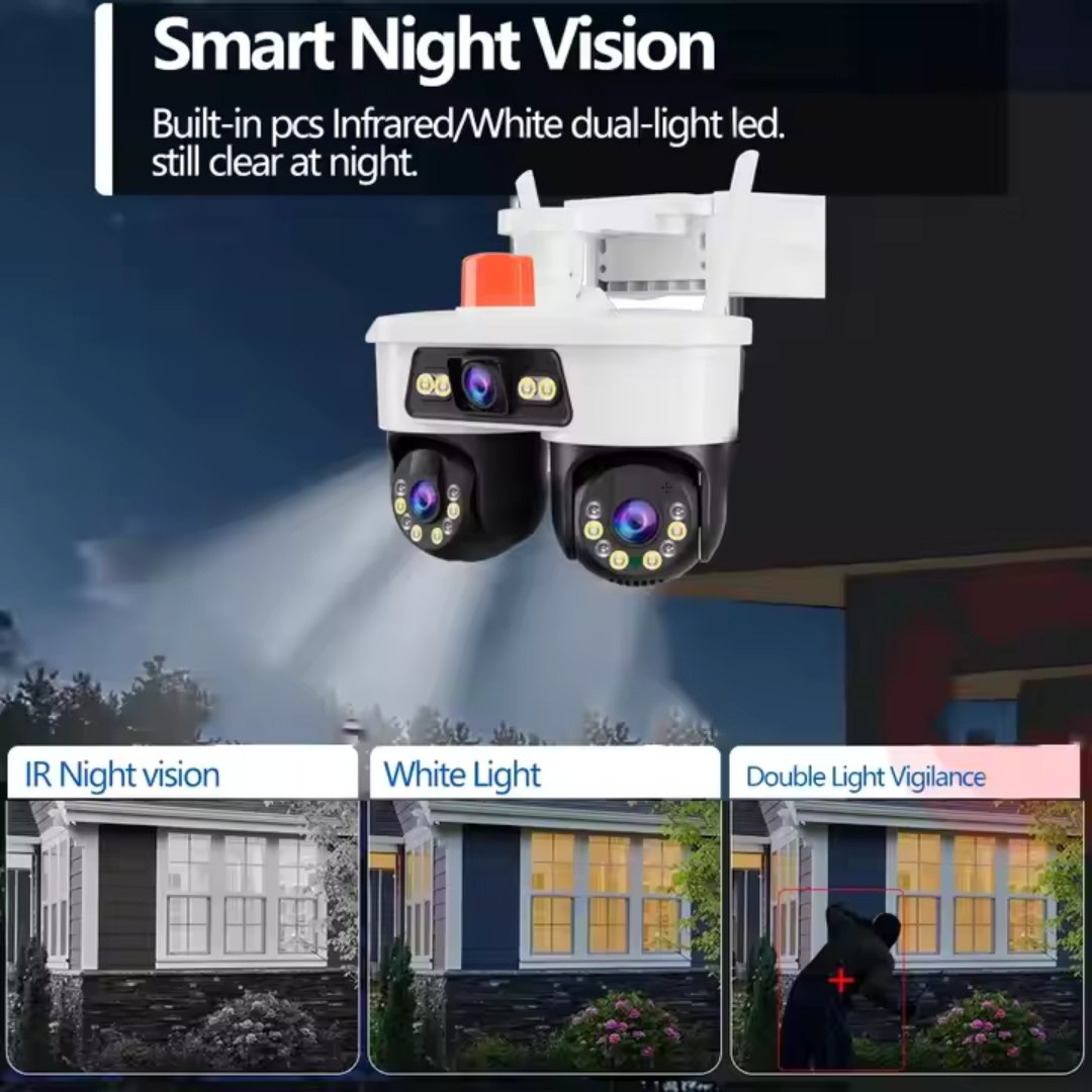 Set 2x Camere Triple WiFi/LAN Jortan, 9MP, Dual Head PTZ 355°, Viziune Nocturna Color, Detectare Umana AI, IP66, 2x Card 32GB Incluse