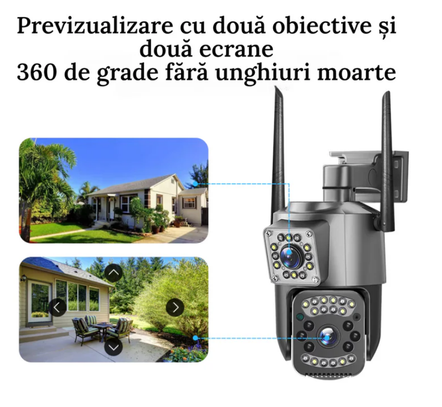 Camera 4G Dual Lens, PTZ 360°, 1080P Rezolutie 8MP, Zoom 10X, IP66, Viziune Nocturna