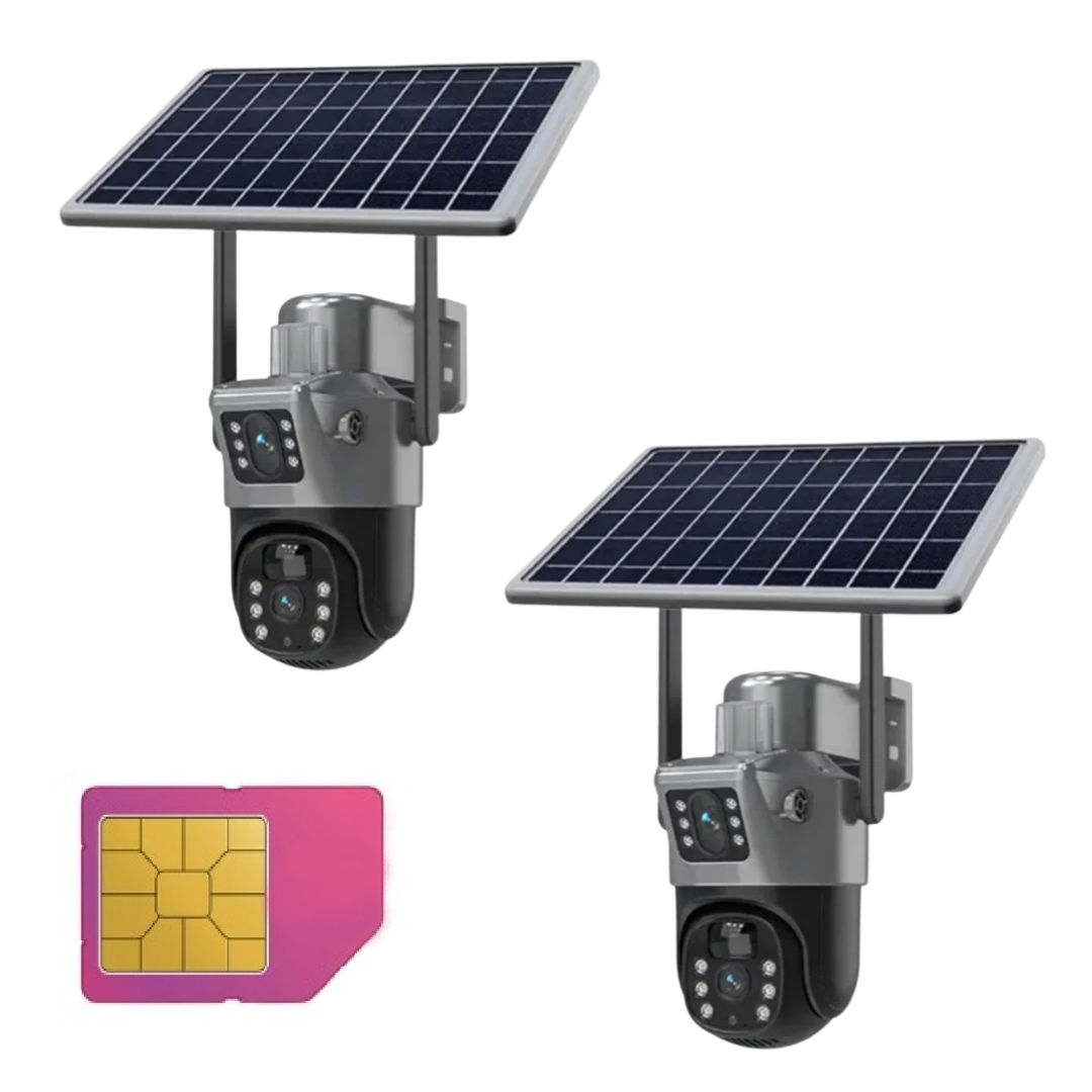 Set 2x Camere 4G Duble cu Panou Solar, 6MP, Viziune Nocturna, Audio bidirectional, IP66