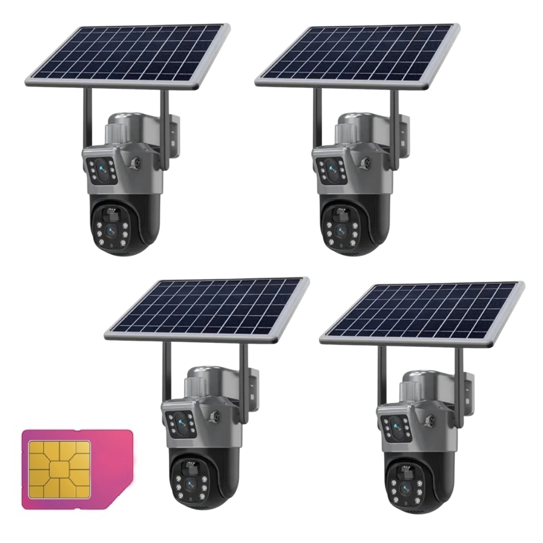 SET 4x Camere 4G Duble, Audio Bidirectional , 6MP Panou Solar, Viziune Nocturna, Detectare umana PIR,  IP66