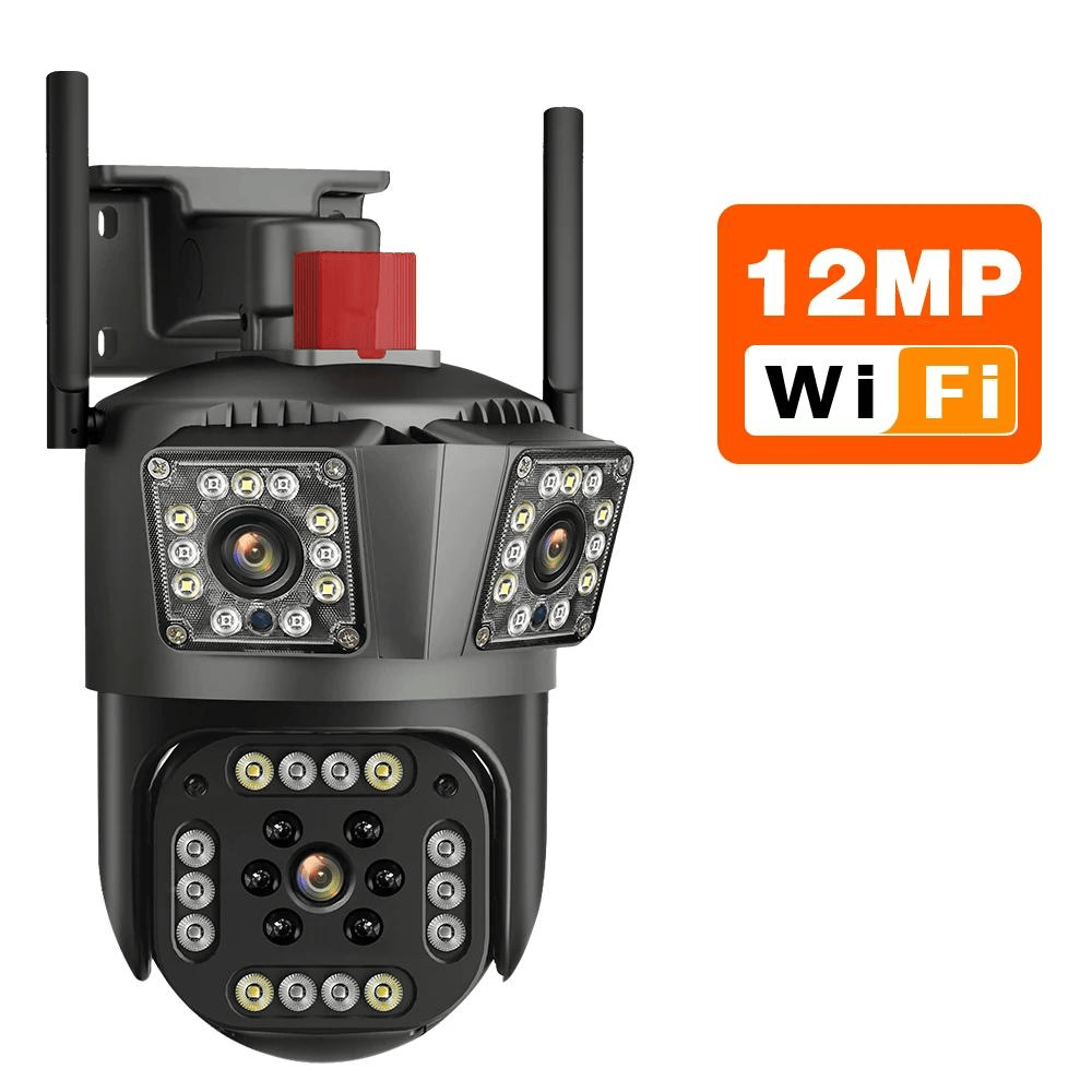 Camera Tripla Wireless 6K 12MP, Zoom Digital 8X, AI Motion Detection, Night Vision, PTZ 355°/90°, IP66