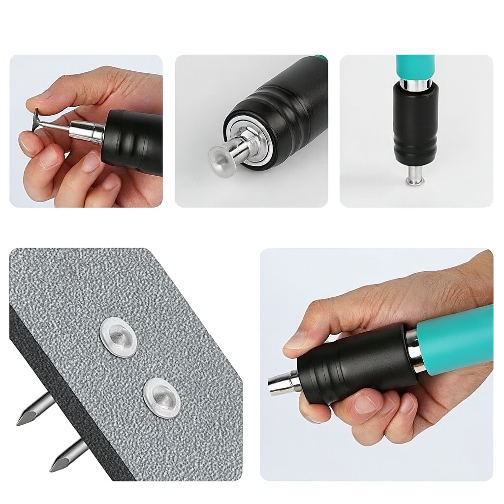 Pistol Manual Pneumatic Compact 30 cm + Set 100 Cuie 27mm — Calibru 7.3 cm, Pentru fixare Cuie, Ochelari de protectie Inclusi
