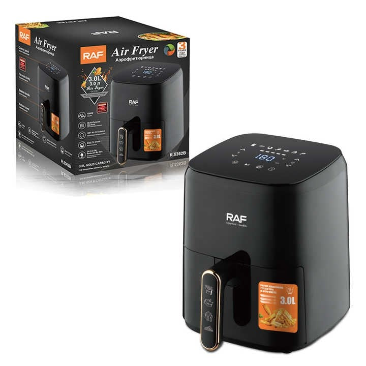 Friteuza Electrica RAF 3L 1500W, Fara Ulei, Antiaderenta, Tehnologie de Circulatie Aer 360°