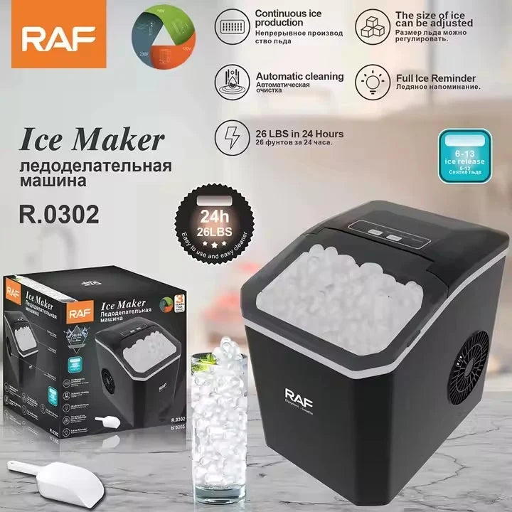 Masina de Gheata Portabila - RAF R0302, 150W, 12kg/24h, 1.2L, Autocuratare, Compact, Negru