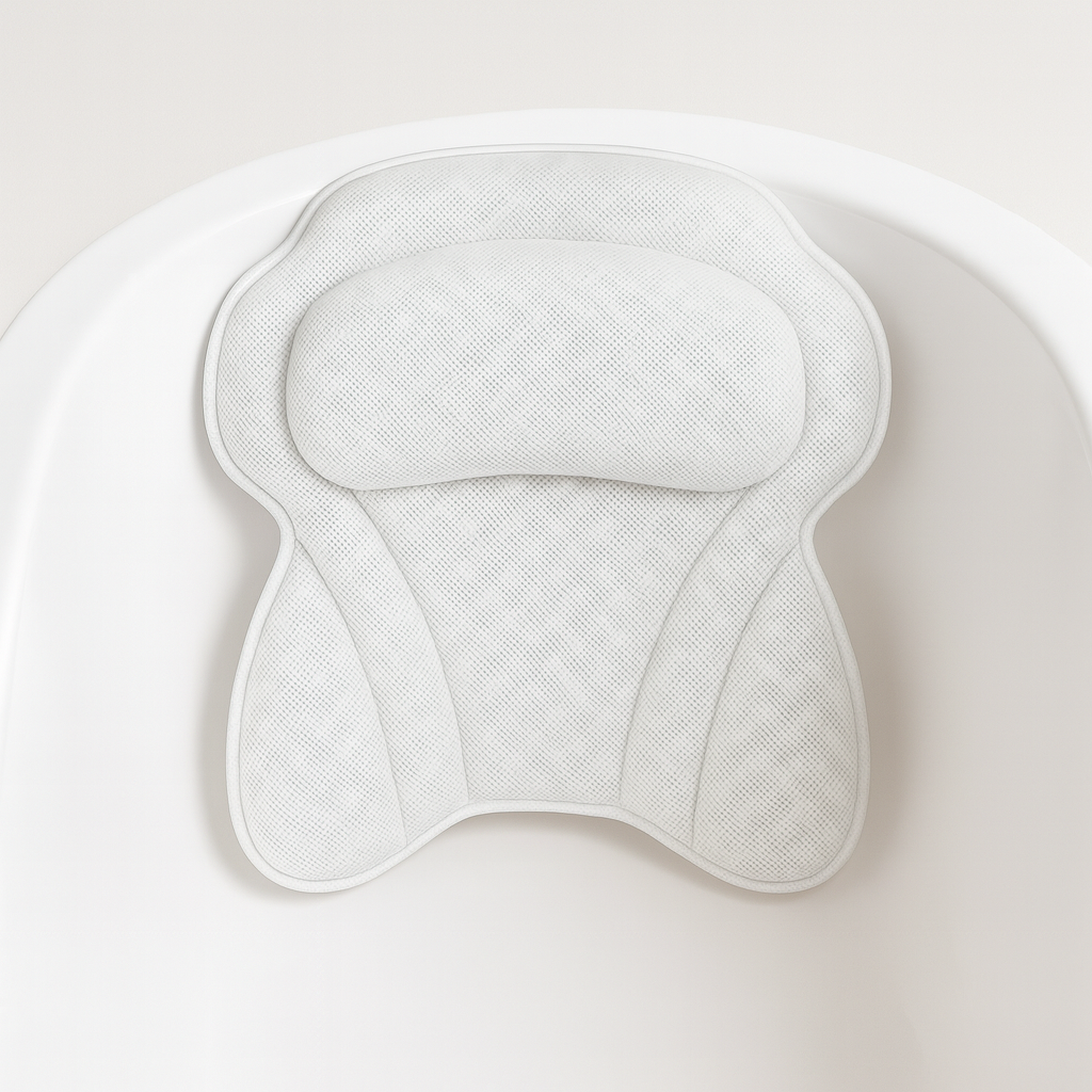 Perna de Baie SPA cu 6 Ventuze, Material 3D Air Mesh, Alb Cocos, cu Carlig de Depozitare