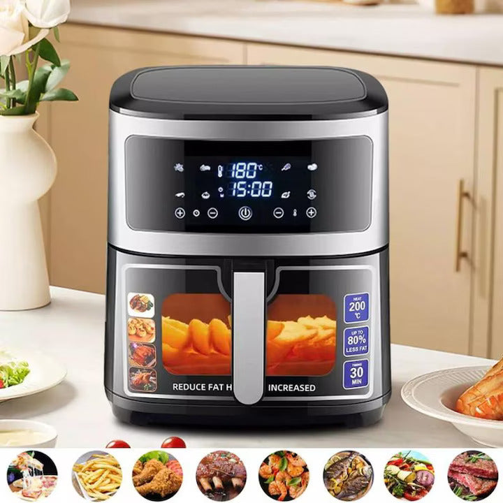 Friteuza Electrica cu Aer Cald 8L, Hoffmans - Putere 2400W, Panou LED, 10 Programe, Cuva cu Geam
