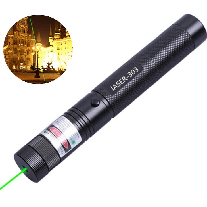 Laser Verde 1000 mW – Pointer Metalic cu Acumulator si Cap Multipunct