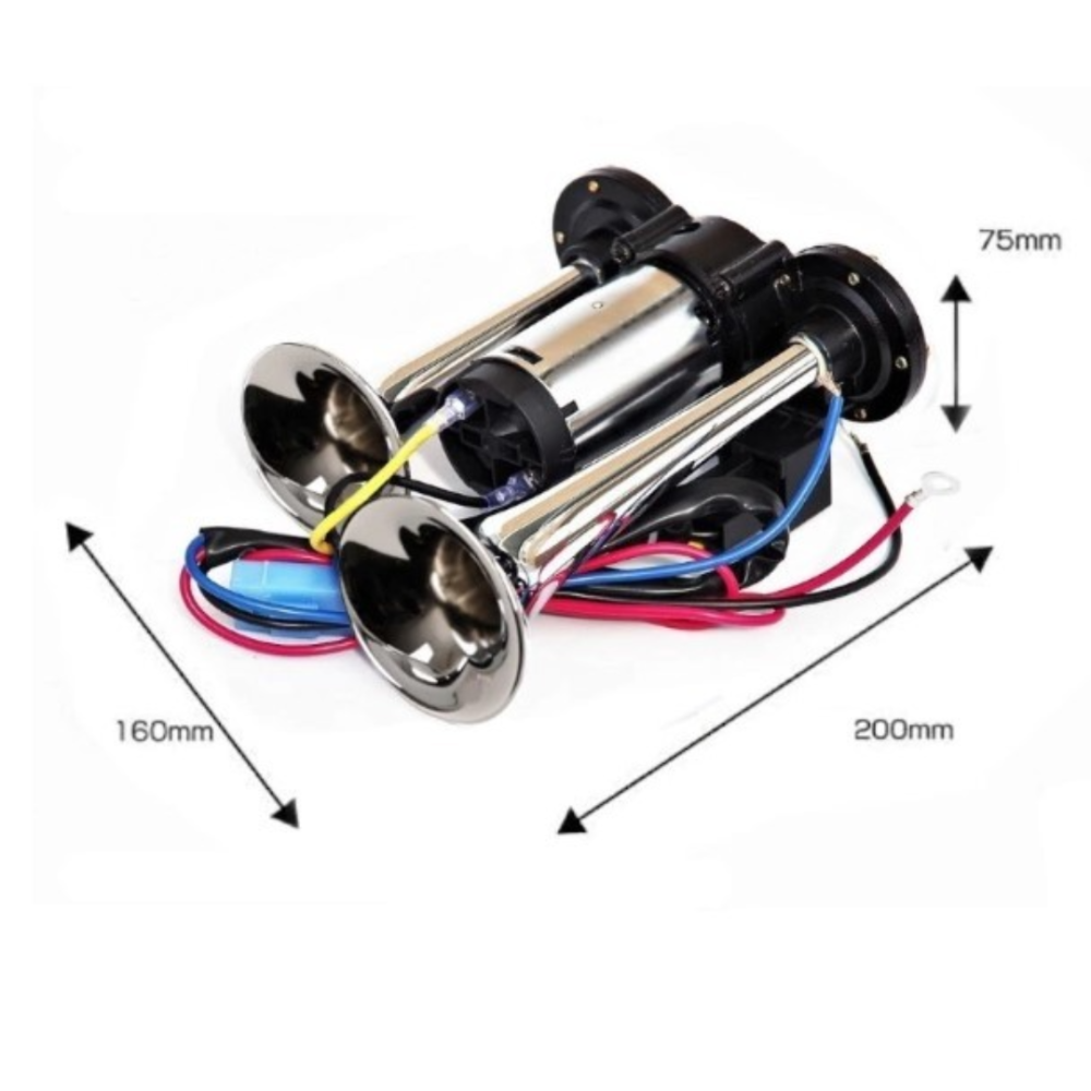 Claxon Auto Universal, cu 2 pipe Cromate si Compresor Integrat ,12V