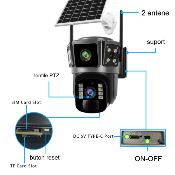 Camera Solara 4G Duala 6MP, Ultra HD, Night Vision, Audio bidirectional, O-KAM Pro