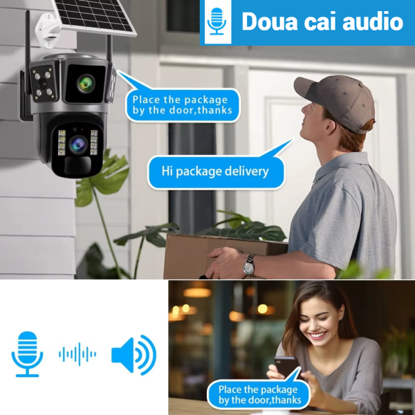 SET 3x Camere Solare 4G Duale, Ultra HD, Night Vision, Audio Bidirectional, O-KAM Pro