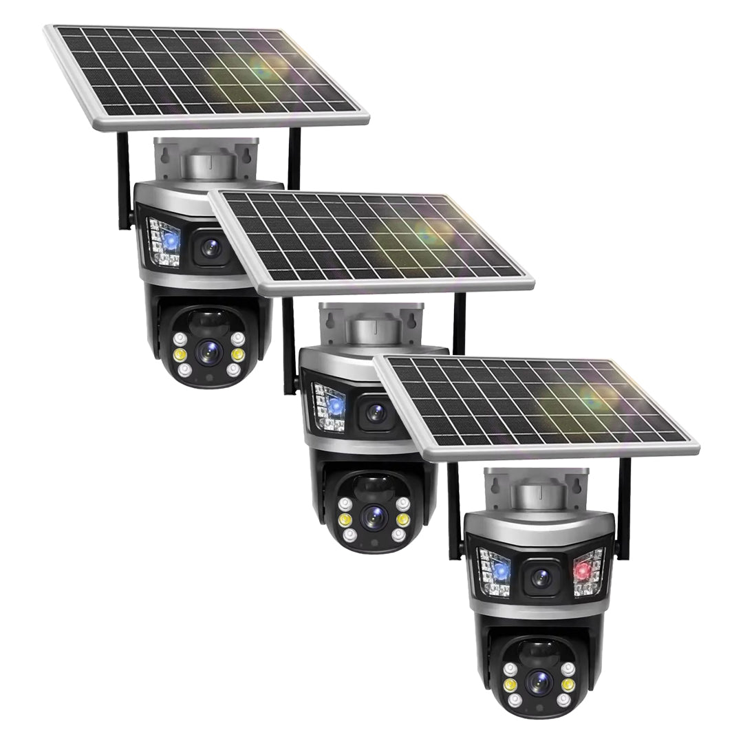 Set 3x Camera de Supraveghere 4G - 360° Dual Lens, cu Panou Solar, 6MP, Detectie precisa de Miscare