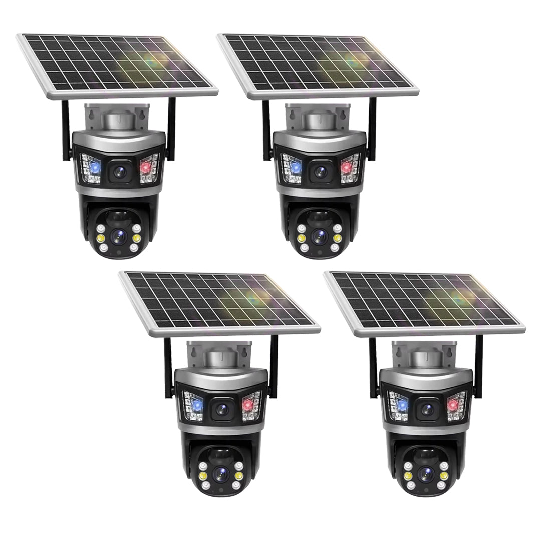 Set 4x Camera de Supraveghere 4G - 360° Dual Lens, cu Panou Solar, 6MP, Detectie de Miscare