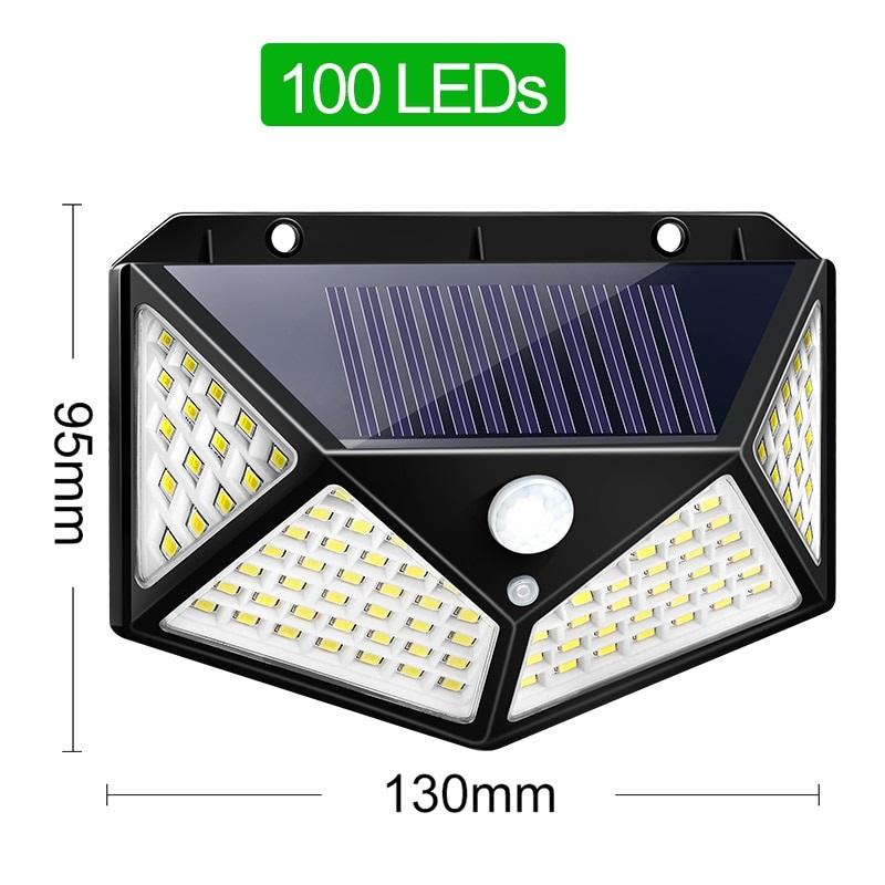 Set 4x Lampi solare LED cu 4 cadrane 100 LED, Senzor de miscare si Lumina Unghi Larg 270 gr