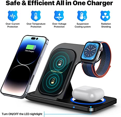 Statie Incarcare rapida 3 in 1, Fast Charger 15W, compatibila cu Apple Watch, Airpods, iPhone
