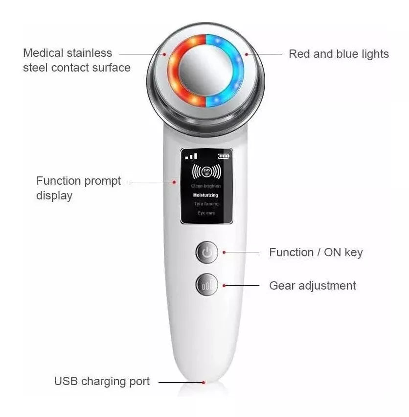 Dispozitiv de Îngrijire a Pielii si Întinerirea Tenului: Tratament Personalizat, Curatare, Fermitate, USB, LED