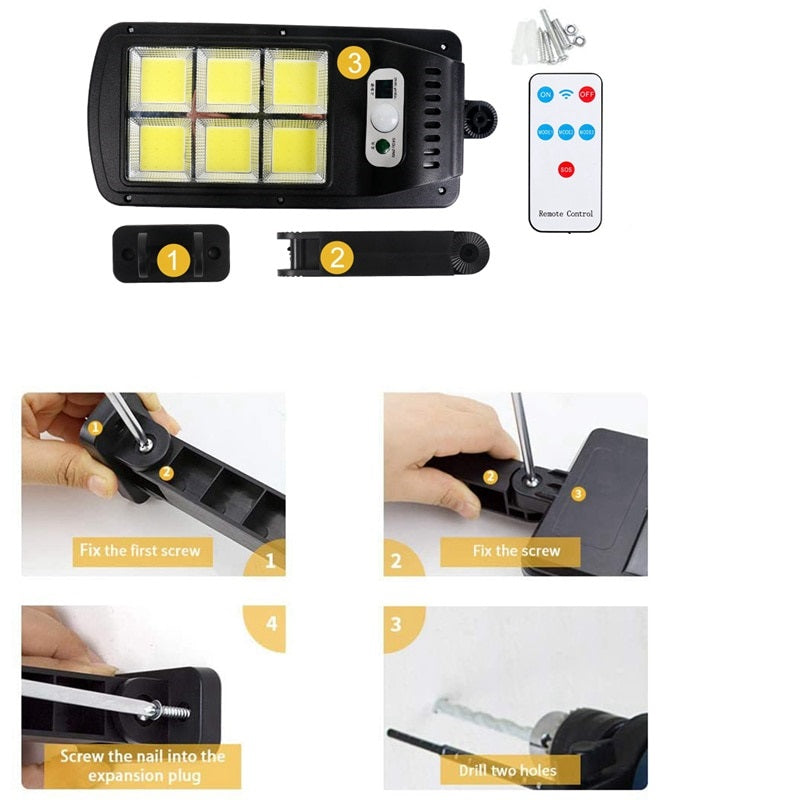 Set 4x Lampi cu Incarcare Solara 100W, 160 LED-uri COB, telecomanda inclusa