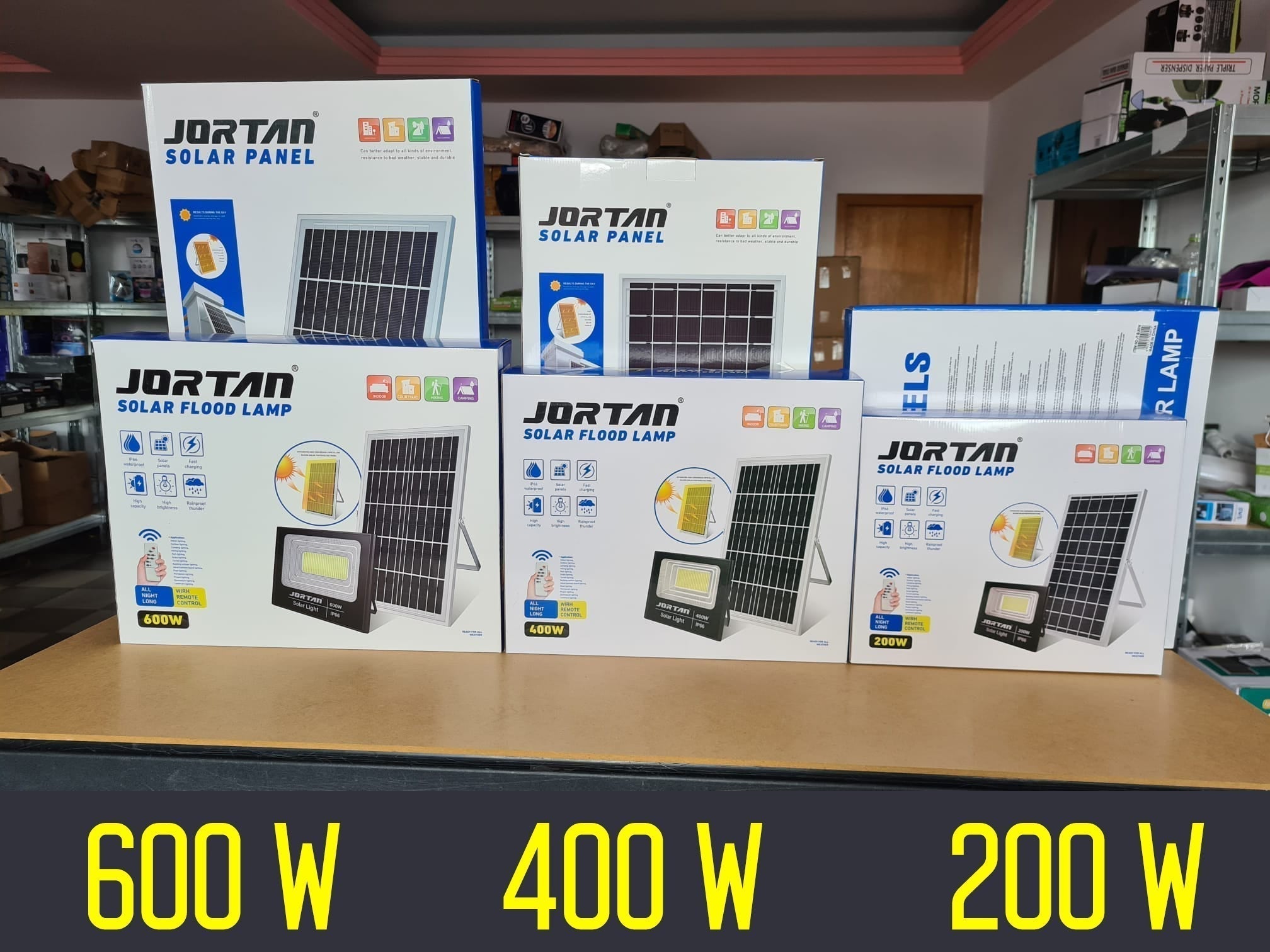 Proiector Solar Jortan 200W, Lampa cu Incarcare Solara, Panou Solar separat + Accesorii