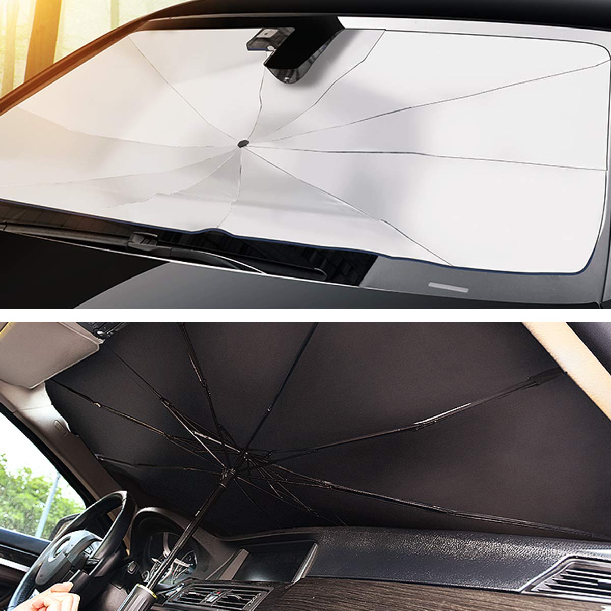 Parasolar tip Umbrela pentru Masina cu Protectie UV, dimensiune 134 x 60 cm