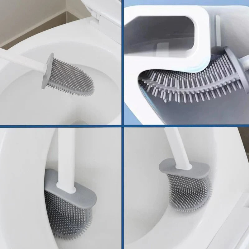 Perie pentru WC din silicon cu suport autoadeziv si cap flexibil